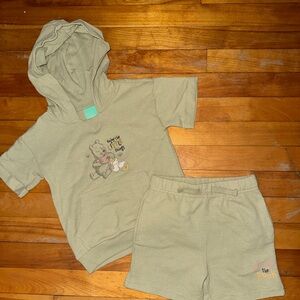 Green Hooded Bear Print Outfit